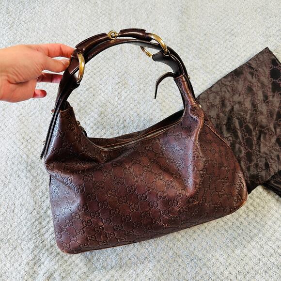 Vintage GUCCI Guccissima Brown Leather Monogram Horsebit LTH Hobo Bag Purse y2k - Picture 2 of 6